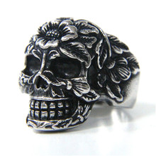 Soporte Dropship Tamaño 7-13 flor fantasma anillo de calavera genial 316L de joyas de acero inoxidable anillo de cráneo de moda 2024 - compra barato