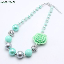 MHS.SUN Girls Chunky Beads Necklace With Green Flower Fashion Kids Chunky Bubblegum Necklace Handmade Jewelry For Child Gift 2024 - buy cheap