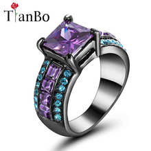 TianBo-anillo de compromiso de boda para mujer, sortija de color blanco, negro, dorado, púrpura pavimentada/azul Circonia cúbica, Princesa de lujo, tamaño 8 2024 - compra barato