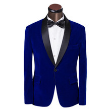 2020 Dark Bule Velvet Coat Slim Fit Men Suit Groomsmen Tuxedos Prom Casual Velour Mens Suits Wedding Groom Skinny (Jacket+Pants) 2024 - buy cheap