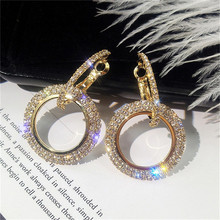 Fashion Korean Style Big Round Drop Earrings Circle Rose Gold Color Cubic Zirconia Rhinestone Dangle Earring for Women Jewelry 2024 - buy cheap