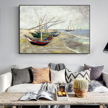 Van gogh bote de pesca na praia de saintes-maries pintura em tela de parede impressão de arte famosa em telas, decoração de casa 2024 - compre barato