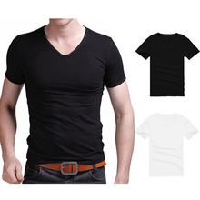 Men's V neck Short Sleeve T shirt Black White Color Tops Tees Summer Casual Men Fashion Trends Fitness Tshirt 2X 2024 - buy cheap