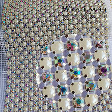 24 Rows 5 Yards Crystal AB Sewing Pearl Rhinestone Mesh Trimming Silver Base 2024 - buy cheap