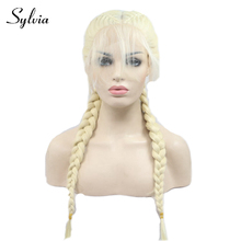 Sylvia 613# blonde two ponytail braided synthetic lace front wigs with baby hair natural box braids heat resistant fiber hair 2024 - buy cheap
