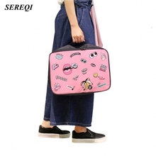 Sereqi bolsa de armazenamento de viagem feminina, bolsa estilosa grande com estampa de desenho animado, organizadora de cosméticos e roupas 2024 - compre barato