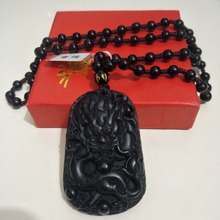 Colgante de rey dragón negro tallado con piedra natural, cadena con colgante de Bola negra de 6mm, regalos para hombres y mujeres 2024 - compra barato