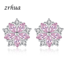 ZRHUA-pendientes de plata de ley 925 con Circonia cúbica transparente, joyería nupcial, color rosa 2024 - compra barato
