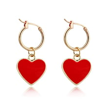 1 par exquisito nuevo europeo Simple lindo pequeño Color rojo corazón aro pendiente Color oro redondo pendiente con abalorio para las mujeres JewelryE606 2024 - compra barato