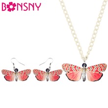 Bonsny de acrílico Rosa manchado mariposa pendientes Collar de cadena de moda juegos de joyas para mujer chicas damas chico regalo 2024 - compra barato