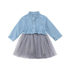 Детская повседневная юбка принцессы для маленьких девочек, Джинсовая юбка с длинными рукавами, вечерние платья из фатина 2024 - купить недорого