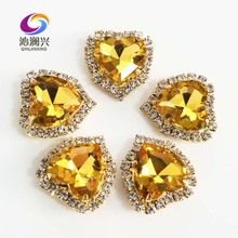 Free shipping Gold bottom Golden yellow heart shape Crystal glass buckle,sew on rhinestones for Diy/jewelry accessories SWHK19 2024 - buy cheap