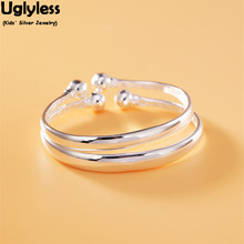 Uglyless-brazaletes abiertos de plata pura 99.9% para niños, Bolas brillantes, joyería ajustable, 1 par 2024 - compra barato