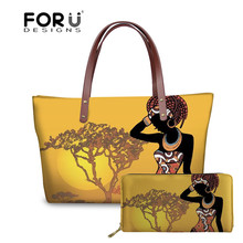 FORUDESIGNS Art Africain Traditionnel Peinture Printed Women Handbags for Females 2pcs/set Shoulder Bags Ladies Purse&Hand Bag 2024 - buy cheap