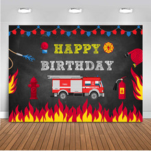 Caminhão de bombeiros feliz aniversário firetruck fotografia pano de fundo festa bombeiro fogo fundo para estúdio foto bombeiro menino fotocal 2024 - compre barato