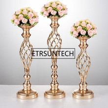 Candelabros com 10 unidades de vasos e flores, candelabros com suporte de metal dourado para casamentos 2024 - compre barato