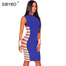 Sibybo Side Bandage Backless Bodycon Dress Women Vestidos 2017 Sexy Hollow Out Sleeveless Midi Dress Black Club Party Dresses 2024 - buy cheap