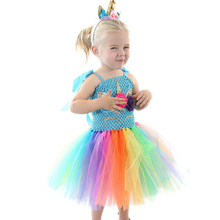 Vestido de fiesta de unicornio, disfraz de carnaval, vestidos infantiles para niñas, tutú de tul, elegante, de bola de arcoíris, vestido de princesa 2024 - compra barato