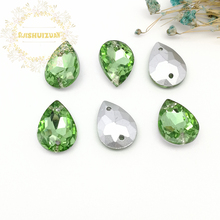 Light green water-drop shape Glass Crystal sew on rhinestones with two holes Diy wedding dress accessories Free shipping 2024 - buy cheap