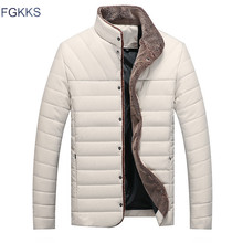 FGKKS Brand Casual Men Jacket Winter Warm Men's Solid Color Cotton Blend Mens Jacket Coats Casual Zipper Thick Jackets 2024 - buy cheap