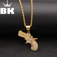 Gold Tone Stainless Steel An Inverted Full Drill Tail Gun Pendant Necklace  Necklace Free 3mm 24inch Cuban Chain 2024 - buy cheap