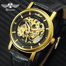 WINNER Official Sports Dress Mechanical Watch Men Leather Strap Gold Skeleton Dial Fashion Casual Mens Watches Top Brand Luxury 2024 - buy cheap