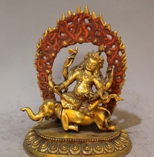 8" Tibet Buddhism Bronze 24K Gold Seat Elephant 4 Arm Jambhala Buddha Statue 2024 - buy cheap