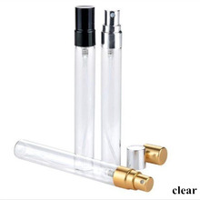 Botella de vidrio transparente con boquilla de aluminio anodizado, botella rellenable para Perfume cosmético, color dorado, plateado y negro, 10ml, 100 unids/lote 2024 - compra barato