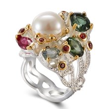 Best Buy Fashion Ring with Pearl Multi colorful stone Black Gold-color Fashion Unique Design Party Anniversary Gift Ring 2024 - buy cheap