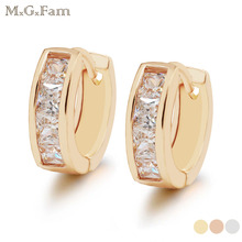 Mgfam fantasia de brincos de argola feminina, 18 cores douradas com zircônia quadrada (13*4mm) e cobre evferro 2024 - compre barato