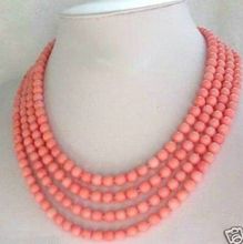 Fashion jewelry 4 Strands 6mm Pink Coral Necklace ^^^@^Noble style Natural Fine jewe FREE SHIPPING 2024 - buy cheap