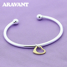 925 Bangle Jewelry Romantic Gold Heart Open Bangles For Women Wedding Fashion Silver Plated Jewelry 2024 - buy cheap