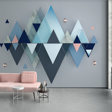 Papel de parede para decoração 3d, azul, geométrico, triangular, mosaico, fundo de parede 2024 - compre barato