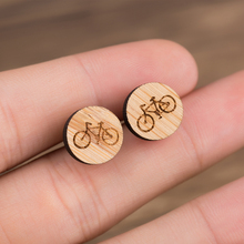 Geometric Funny Bike Metal Earrings Aretes Handmade Bicycle Shaped Wooden Stud Earrings for Women Children 2024 - buy cheap