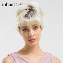 INHAIR CUBE 6 дюймов 50% синтетические 50% человеческие волосы натуральные волнистые короткие парики для женщин пушистые Омбре блонд Свободный парик шапка 2024 - купить недорого