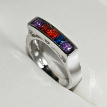 Anillos de plata de arcoíris de circón colorido para mujer, joyería de compromiso de boda, regalo 2024 - compra barato