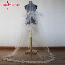 Beauty-Emily-velo de novia de algodón con encaje, velo de novia, barato, catedral, accesorios de boda, 2,6 metros 2024 - compra barato