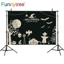 Funnytree-Fondo de fotografía con temática de Halloween, telón de fondo de araña para sesiones fotográficas con diseños de murciélagos, fantasma, Calavera, luna llena, dibujos animados para fiestas 2024 - compra barato