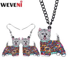 Conjunto de joias de acrílico weveni, joias coloridas para mulheres, colar west highland white terrier, brincos de cachorro, presente da moda 2024 - compre barato