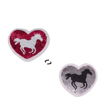 Cartoon Patch deal with it clothes t shirt women 220mm AB Horse heart Reversible change color sequins biker patches for clothing 2024 - buy cheap