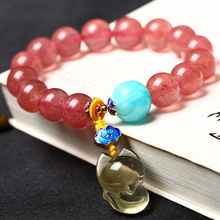 Wholesale Strawberry Natural Crystal Bracelets Beads With Yellow Fox Pendant Bracelets Lucky Beauty for Women Crystal Jewelry 2024 - buy cheap