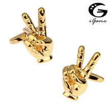 iGame Novelty Cuff Links Golden Color Brass Material Gesture of Victory Design Free Shipping 2024 - buy cheap
