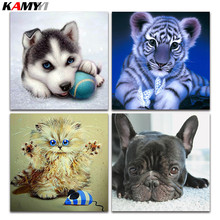 Husky 5d faça você mesmo pintura diamante ponto cruz gatinhos pequeno animal inteiramente quadrado bordado cachorro gato redondo mosaico de diamantes 2024 - compre barato