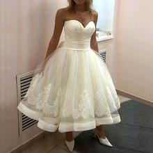 Vestido de novia de longitud de vestidos del té para primavera y verano, gran oferta, corto, blanco, 2021 2024 - compra barato