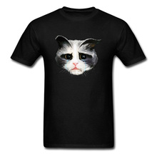 Брендовая новая мужская футболка, черная футболка с принтом «Sad Cat», топы и футболки из 100% хлопка, модные толстовки, одежда Kawaii 2024 - купить недорого