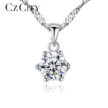 CZCITY Brand Simple Style Classic 1 Carat Cubic Zirconia Shiny Women 925 Silver Pendant Necklace Water Wave Chain Necklace Gift 2024 - buy cheap