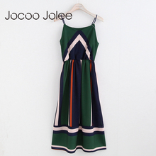 Jocoo Jolee Casual Striped Print Women Beach Dress with Spaghetti Strap Indie Folk Style  Summer Dress with O-Neck 2018 New 2024 - buy cheap