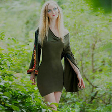 Summer Women Medieval Renaissance Vintage Hooded Sexy Backless Irregular Flare Sleeve Dance Style Dress Dark Forest Green Pixie 2024 - buy cheap