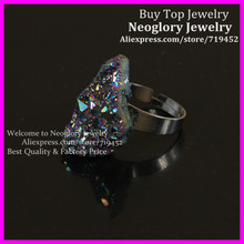 5pcs Rainbow Titanium Quartz Druzy Ring Silver Bezel Ring Unique Semi Precious Crystal Quartz Druzy Ring Gems Drusy Glass Ring 2024 - buy cheap