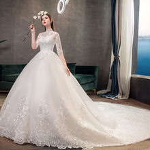 Новинка 2021, свадебное платье с высоким воротником и коротким рукавом, сексуальное кружевное простое приталенное платье с аппликацией, выполненное на заказ, свадебное платье, Robe De Mariee L 2024 - купить недорого